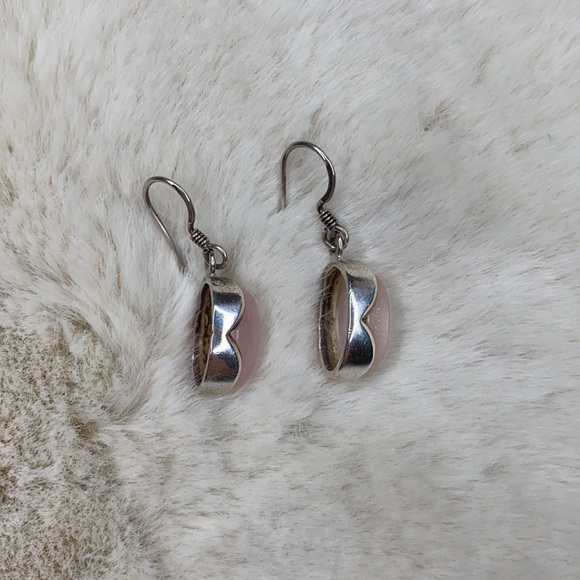 Oval Rose Quartz Silver Earrings - Picture 4 of 5